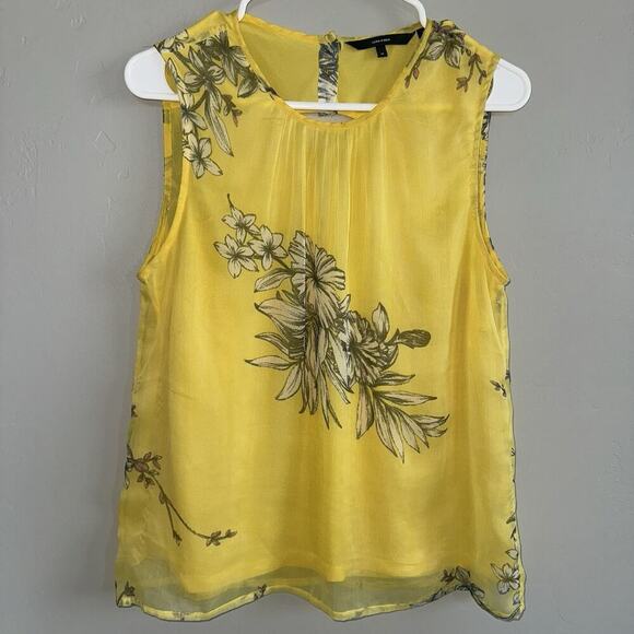 Vero Moda Woman’s Sleeveless Blouse Yellow Tropical Floral Print Size M Top - Picture 1 of 7
